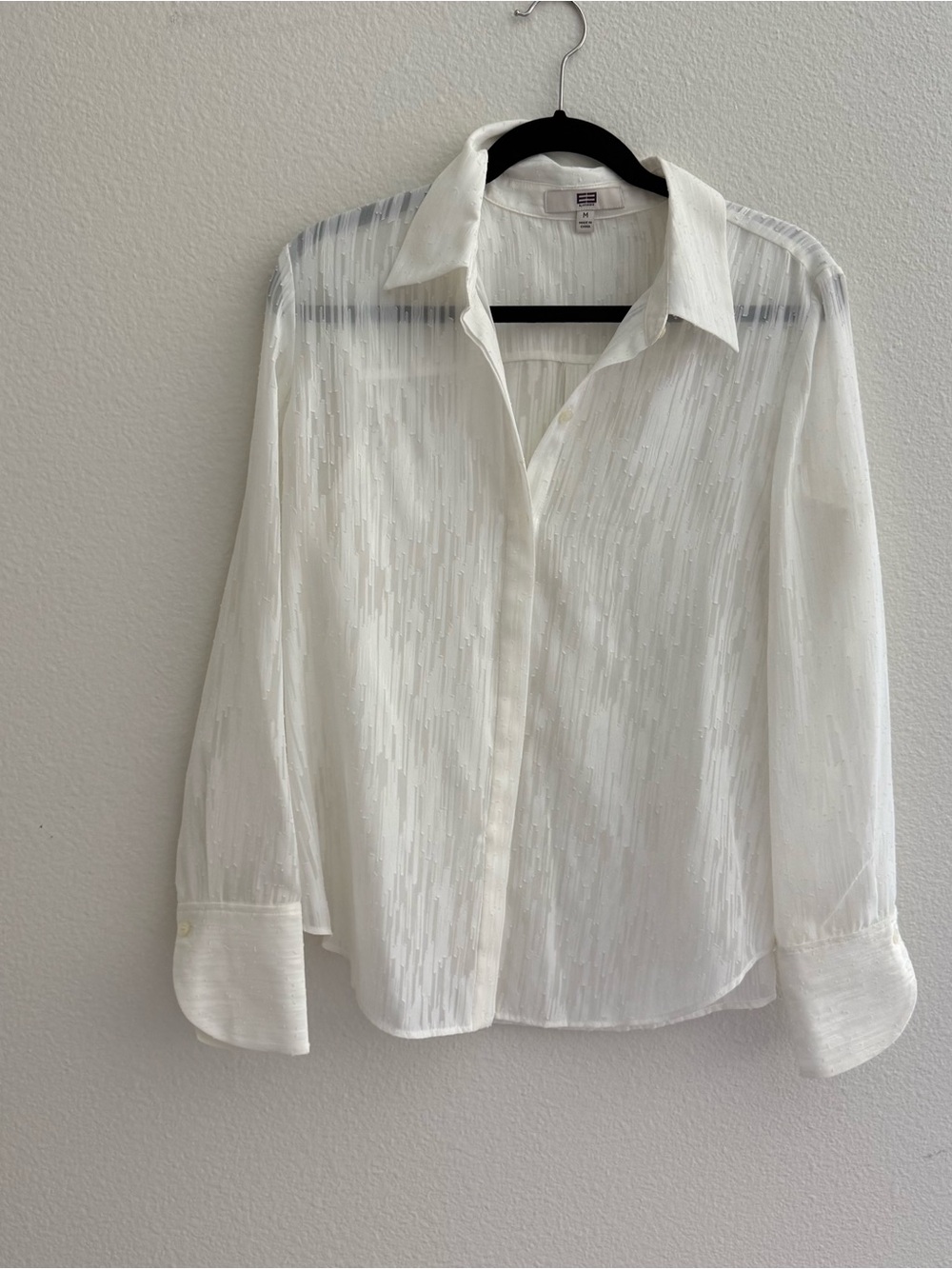 White Semi-Sheer Button-Up Blouse size medium etcetera textured top